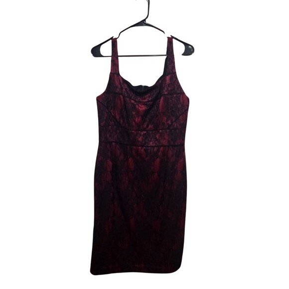 Adrianna Papell Bonded Lace Sheath Dress in Burgundy 12 - Picture 2 of 5